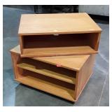 2pc Pine Storage Shelf Pcs, one on rollers, most