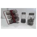Nut and bolt organizer, two canning jars with
