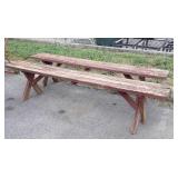 Pair of wooden Picnic table Benches, outdoor