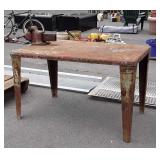 Old heavy duty steel shop Table with attached