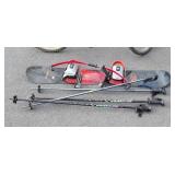 Sports group, snow ski poles, water ski board,