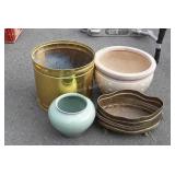 Gardeners Lot, brass and ceramic flower planters,