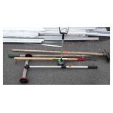 Tools, 2 magnets, weed plug, hoe, scratch rake,