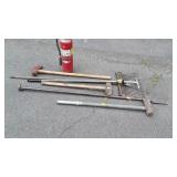 Tools lot, sledge hammers, rake, splitting maul,