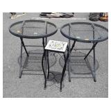 Three Outdoor Tables, one pair mesh top Folding