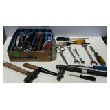 Flat of handtools. Hammers, screwdrivers,