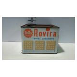 Rovira soda cracker tin with lid.