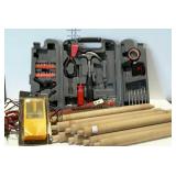 Lightweight tool kit, wood dowels, stud finder,