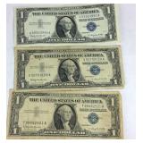 Three 1957B silver certificates