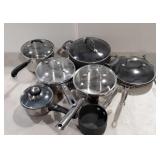 Mixed brands pots and pans, includes Cusinart,