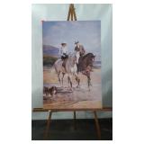 Couple on horseback stretched canvas wall