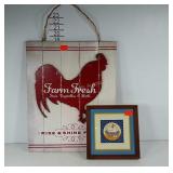 Farmhouse chicken art, small needlepoint and sign