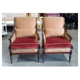 Pair of upholstered living room chairs. Wood is