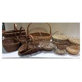 13 Wicker Baskets, some w/ handles, 1 is a 3 Tier