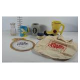 Misc. Lot: half pint glass milk bottle, Disney