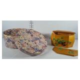 Floral cardboard hatbox and wooden box with