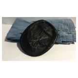 Black hat and a pair of Lee straight leg jeans