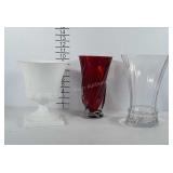 2 large vases and a milk glass planter.