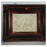 Poly resin relief panel in ornate frame, 26x23