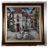 Large European street scene textured print on