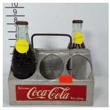 Aluminum Coca-Cola 6-pack carrier with two full