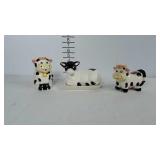 Cow butter dish and cream and sugar set. Base of