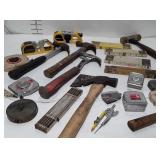 Box hammers, wooden rulers, tape measures,