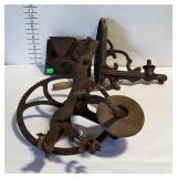 Early iron pcs, including grinder stone, Bean