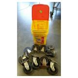 Litter bucket with caster wheels.