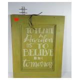 Garden sign on wooden panel, 17x21