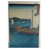 Asian style print  in frame with bamboo effect,