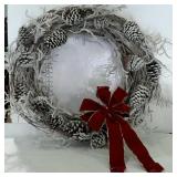 Grapevine Christmas wreath with sprayed on snow