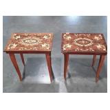 Pair of small Side Stands, inlay decor tops,
