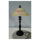 Heavy ingle table lamp with glass shade.
