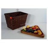 Complete set of pool balls with wooden triangle