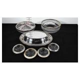 Glass and silverplate serving pieces, includes