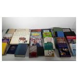 Books, storage tote full of books, including