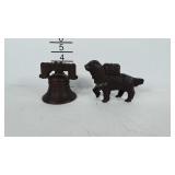 Cast metal banks: Liberty Bell & dog with