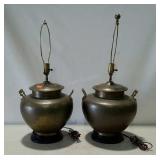Pair of large brass Asian style lamps, no shades.
