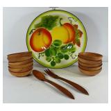 XL enamel bowl with fruit design (has chips as