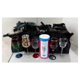 Wine glasses, variety of styles, with canvas