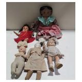 5 Dolls, Composition, Porcelain, Cloth, & Vinyl