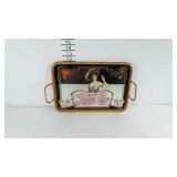 Glass in wood, mirrored Pepsi-cola tray.