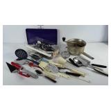 Kitchen utensils lot: miscellaneous flatware plus