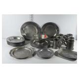 Lot of Pewter dishes: mugs, plates, soup bowls