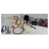 Crafting lot: 4 wooden sewing frames, a few old