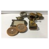Brass turtle, plated sugar and creamer with tray,