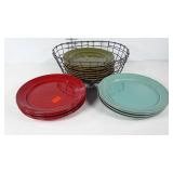 Pottery Barn plates in three different colors and