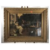 Early garden party scene print in ornate frame,