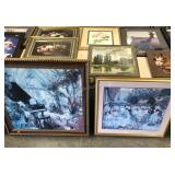 Large group of large pictures, framed prints,